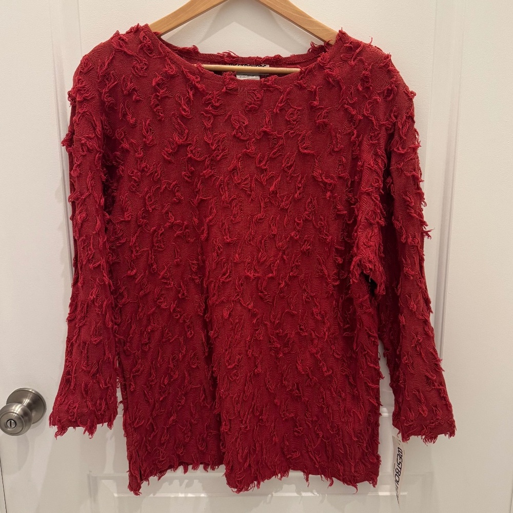 Vintage Westbourne Red Textured Fringe Top Women’s Small Made in USA